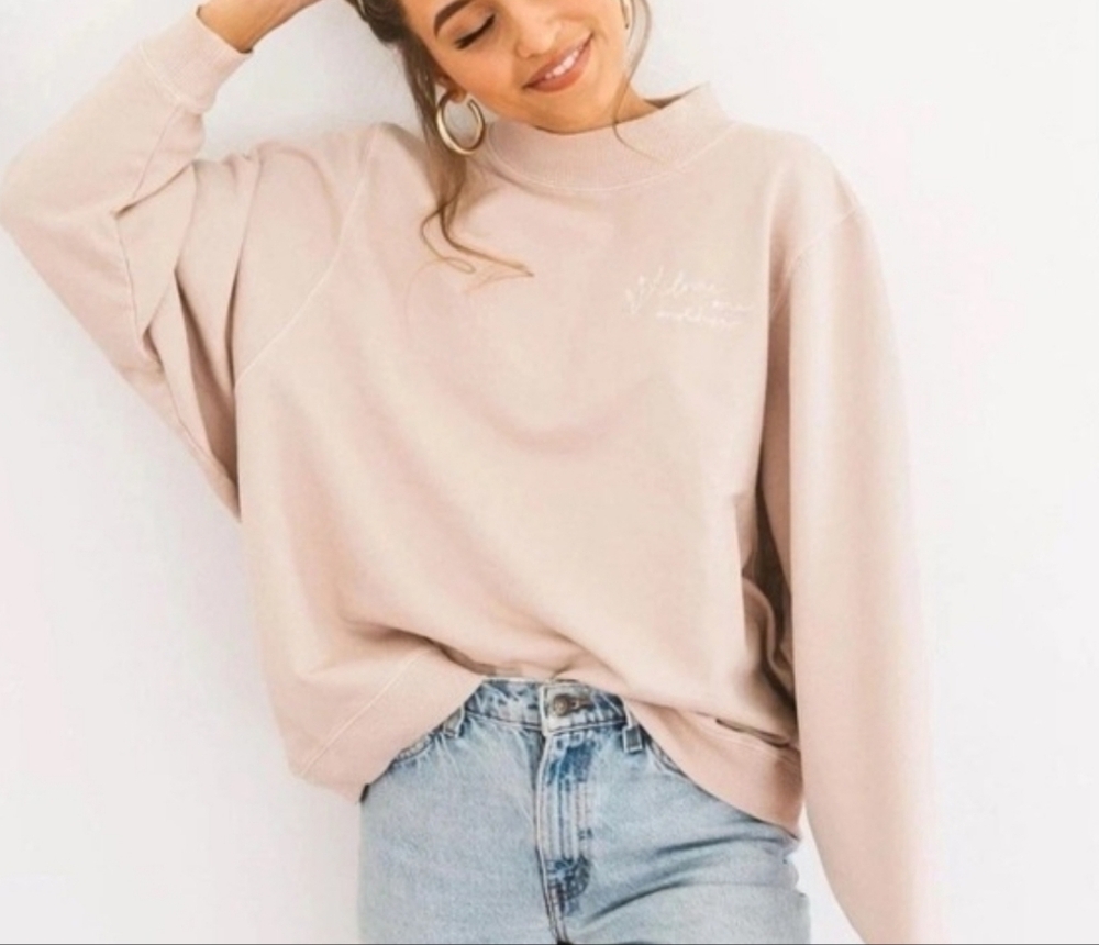 Kristin Made Discontinued Love One Another Pink Embroidered Sweatshirt L/XL